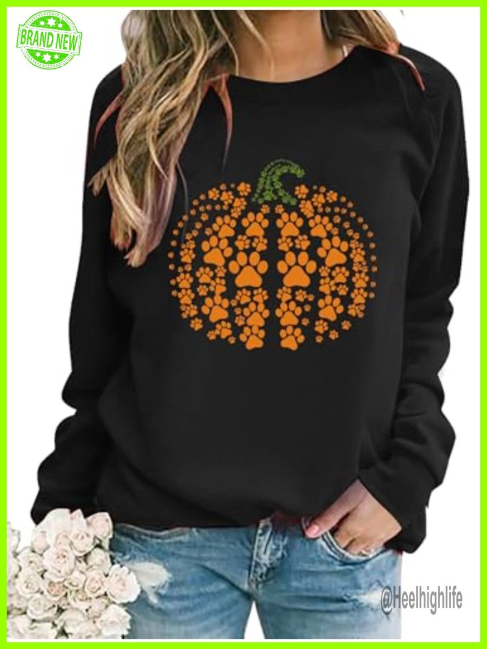 Fall Pumpkin Dog Paw Graphic Sweatshirt Women Long Sleeve Pullover